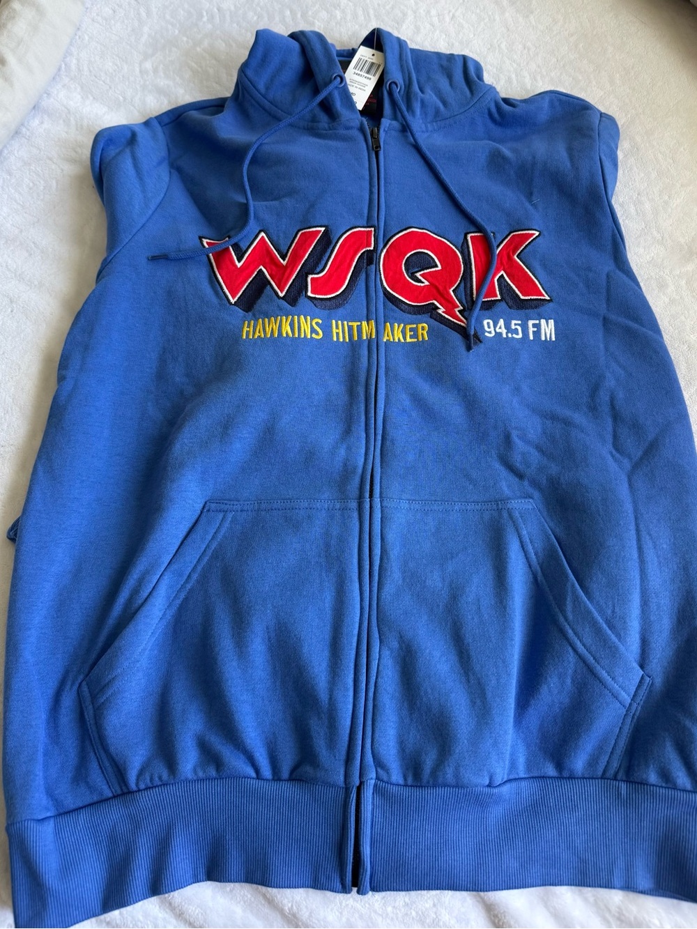 Netflix Stranger Things Blue Zip-Up Hoodie with Red Logo